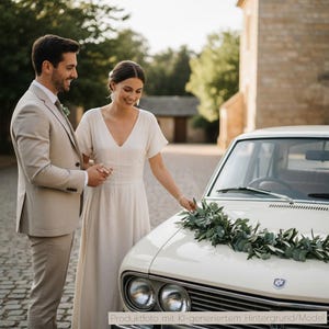 frische Tischgirlande, Brautgirlande, Autoschmuck Girlande grün, Autogirlande, Blumenschmuck für Tisch Eukalyptus und Olive, gebundene Hochzeitgirlande, Girlande Traubogen, frisch gebundene Girlande, Tischgesteck Hochzeit, Girlande freie Trauung