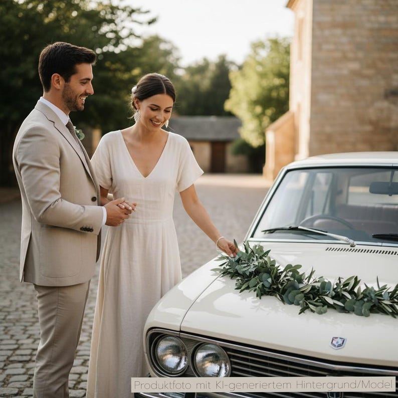 frische Tischgirlande, Brautgirlande, Autoschmuck Girlande grün, Autogirlande, Blumenschmuck für Tisch Eukalyptus und Olive, gebundene Hochzeitgirlande, Girlande Traubogen, frisch gebundene Girlande, Tischgesteck Hochzeit, Girlande freie Trauung