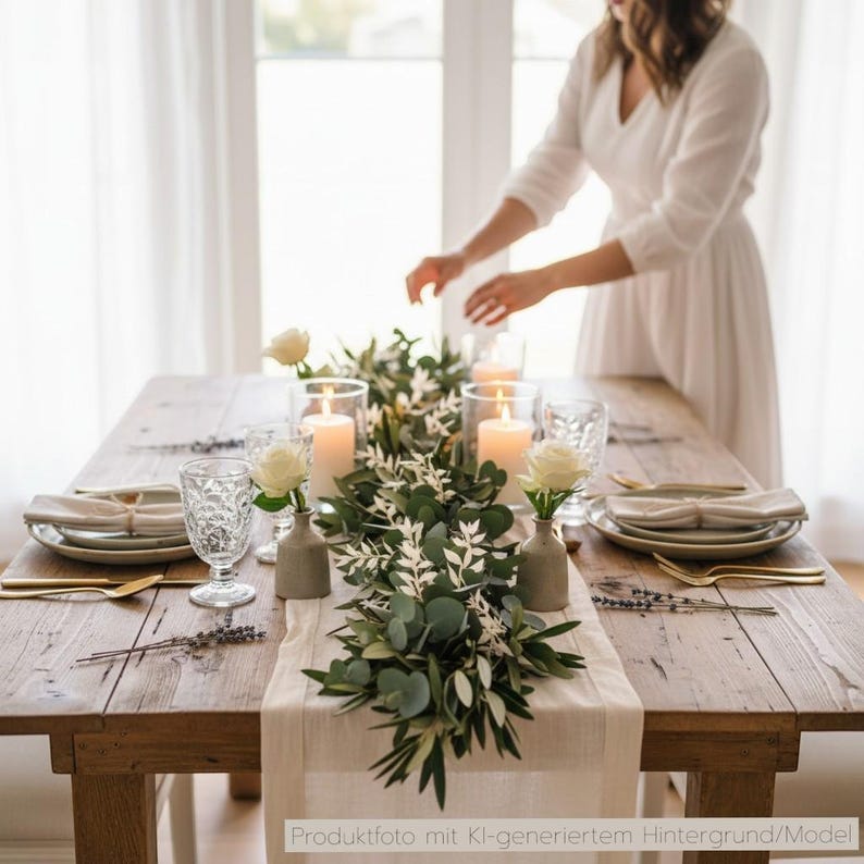frische Tischgirlande, Brautgirlande, Autoschmuck Girlande grün, Autogirlande, Blumenschmuck für Tisch Eukalyptus und Olive, gebundene Hochzeitgirlande, Girlande Traubogen, frisch gebundene Girlande, Tischgesteck Hochzeit, Girlande freie Trauung