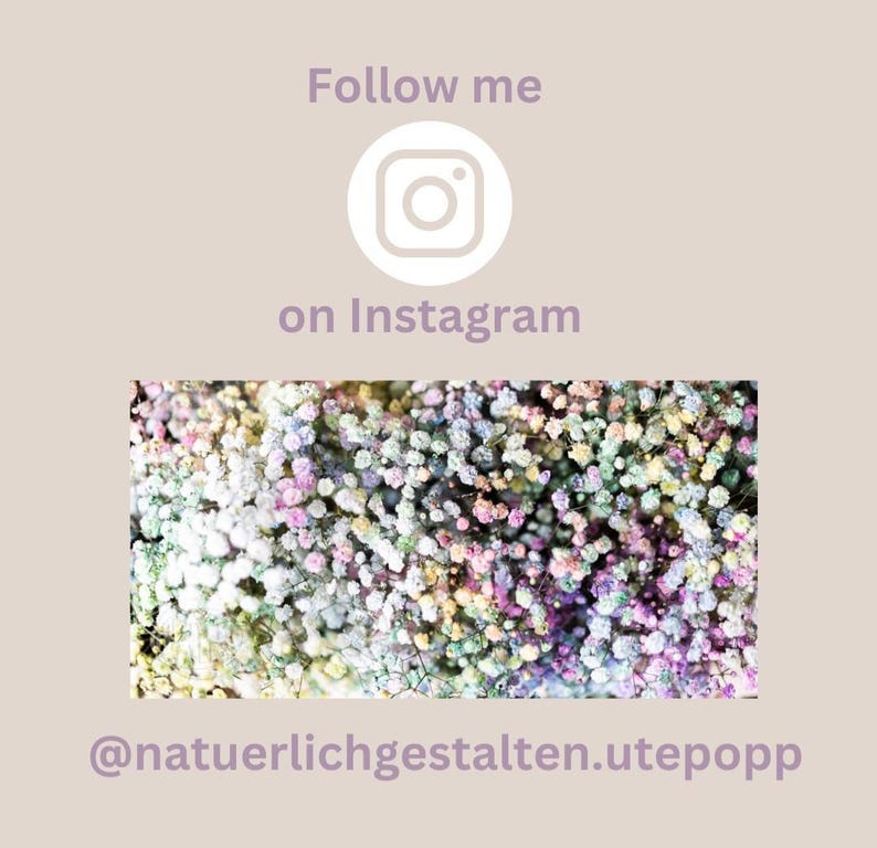 May include: A close-up image of a field of tiny white, pink, and yellow flowers. The text "Follow me on Instagram @natuerlichgestalten.utepopp" is at the bottom of the image.