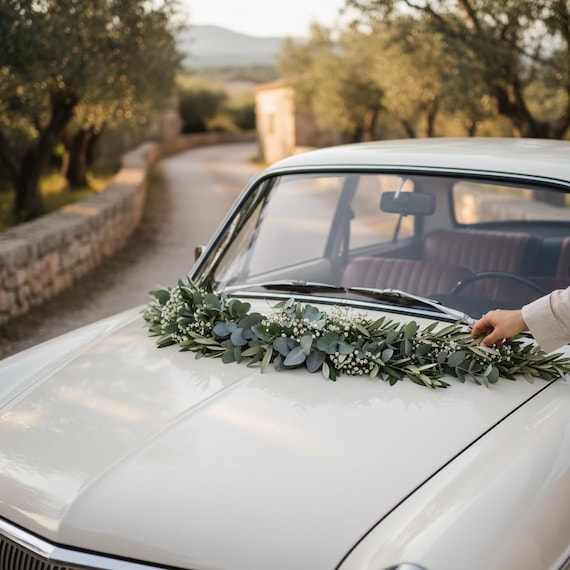Eukalyptus Girlande frisch - Handgebundene Girlande für Tisch - Blumengirlande Brautauto - Trockenblumengirlande Hochzeit - Autogirlande