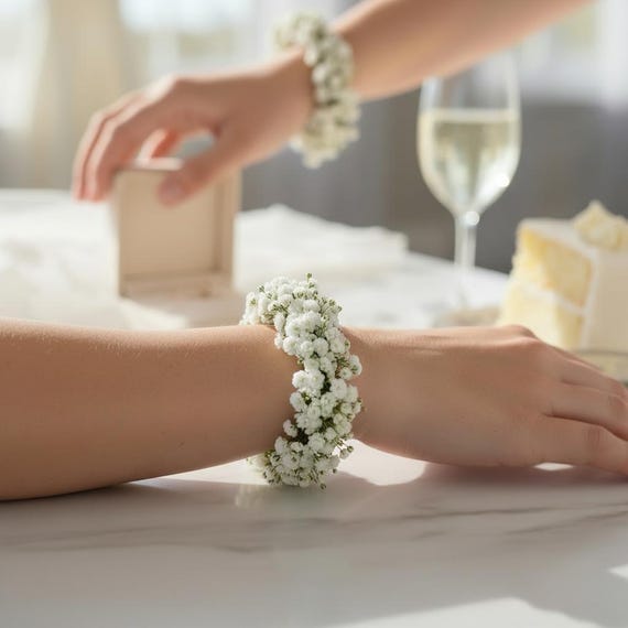 Floral Bracelet Made of Fresh Baby's Breath – Delicate Bridal