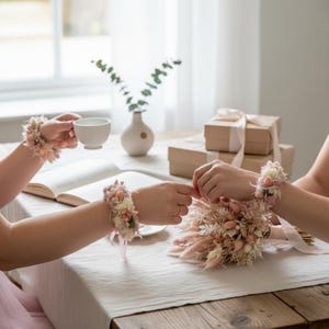 Trockenblumen Armand, Armband aus Trockenblumen, Blütenband für Handgelenk, Brautschmuck Blumenarmband, haltbares Blütenarmband, Armschmuck Braut Trockenblumen, Kränzchen für Handgelenk, Blumenarmband Kommunion, Armschmuck Kommunion