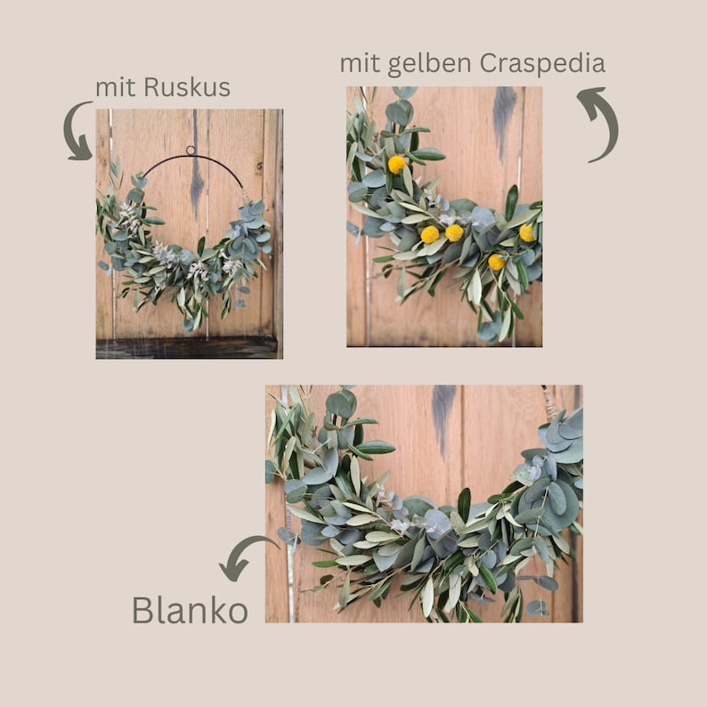 Türkranz aus frischem Grün / Eukalyptus Oliven Hoop / Natürlicher Türschmuck / Wandschmuck / Schmuck Kirche / Türkranz Haustüre Bild 2