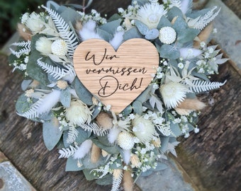 Personalized dried flower heart / heart made of dried flowers / grave arrangement "We miss you" / grave heart for cemetery / star child