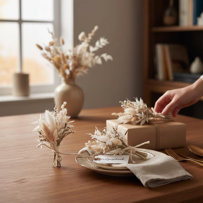 Trockenblumenstrauß, Geschenkstrauß, Geschenkverpackung, kleiner Trockenblumenstrauß, Gastgeschenk Strauß, Kleinigkeit Gastgeschenk, Hochzeit Gastgeschenk, Ministräußchen Trockenblume, Blume für Torte, Sträußchen Hochzeitstorte