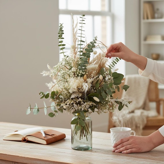 Handgebundener Trockenblumenstrauß – haltbarer Natur Strauß - Geschenkstrauß groß - Blumenstrauß aus Trockenblumen- Brautstrauß Hochzeit