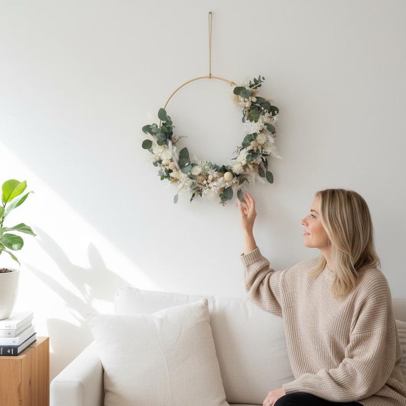Trockenblumenkranz DIY, Trockenblumenkranz selbst gestalten, haltbarer Türkranz, Trockenblumenkranz bunt, Bambusring Kranz, ganzjähriger Kranz für Haustür, jahreszeitlicher Kranz, Kranz aus Trockenblumen, Geschenkset DIY Kranz, Kranz selbst binden