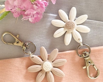 Porte-clés fleur rose et blanche