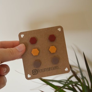Terra cotta/ boho hexagon stud earrings