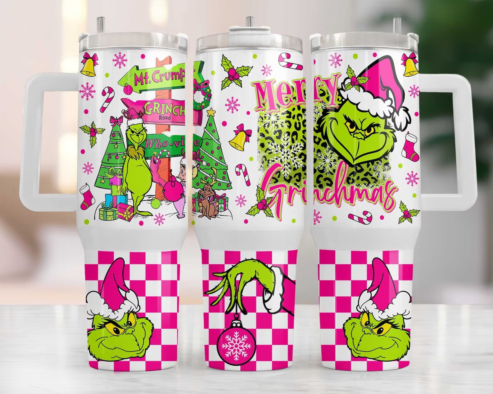 Kids Grinch Cindy Lou Who Reusable Cup With Straw and Lid 