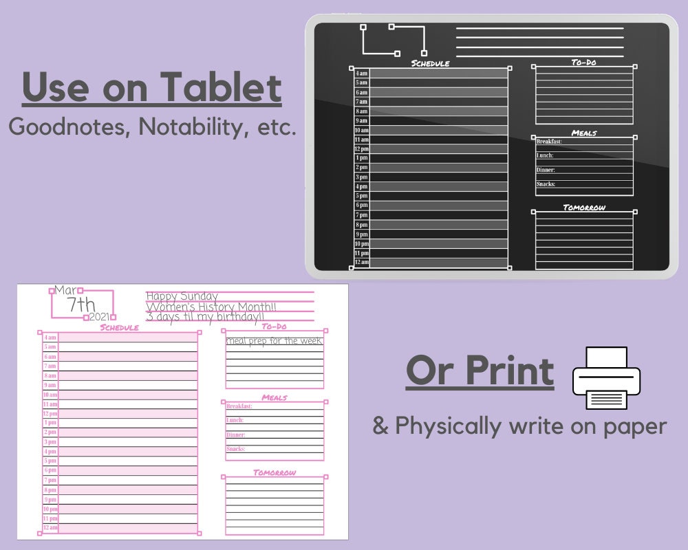 horizontal daily planner templateone page horizontal daily etsy