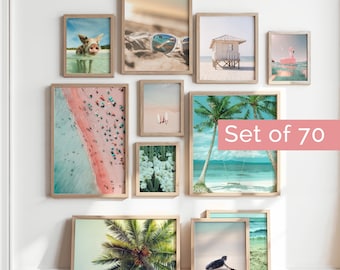 Strandbundel voor decoratie tienermeisjeskamer • Oceaanmeisje kunstposters • Kustmuurcollage