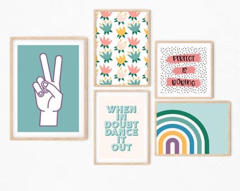 Teen Girl Room Art Prints | Rainbow, Floral and Positive Quote Posters