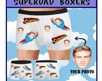 Boxer Super Dad | Fête des pères caleçon caleçon personnalisé | Noël d'anniversaire à personnaliser | Pantalon porte-bonheur personnalisé super-héros