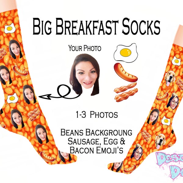 Photo Socks Big Breakfast Fry-Up Diner Custom Personalised | Birthday Valentines Christmas Anniversary Wedding Foodie Gifts | Kids & Adult