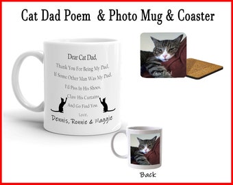 Mug photo et sous-verre poème papa chat | Tasse à café personnalisée | Cadeaux d'anniversaire pour la fête des pères | poème drôle | Papa Papa Grand-papa Bampi
