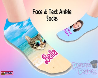 Photo & Text Printed Ankle Socks Personalised Custom Designs | Birthday, Christmas, Fathers Day | Trainer Socks