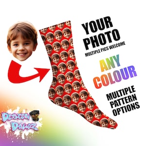 Full Face Photo Socks Personalised Custom Designs | Birthday, Mother&#39;s Day, Fathers Day | Cat Dog Pet Faces Add Text | Kids & Adult Wales UK