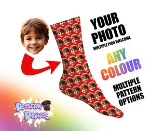 Full Face Photo Socks Personalised Custom Designs |Christmas, Secret Santa Gifts | Cat Dog Pet Faces Xmas Text | Kids & Adult Wales UK