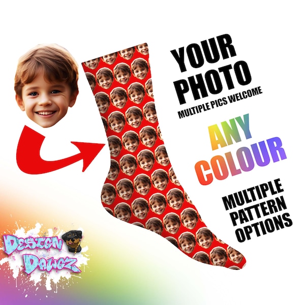 Full Face Photo Socks Personalised Custom Design | Anniversary, Mothers Day, Birthday | Cat Dog Pet Faces Text Gift | Kids & Adult UK