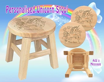 Unicorn Stool Personalised Easter Chocolate Alternative | Any Name | Keepsake Nursery Stepping Stool | Childrens Wood Kids Seat Step Foot