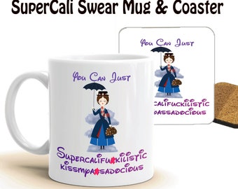 SuperCali Swear Mug & Coaster | Rude Adult Humour Coffee Cup | Birthday  Gifts | Funny |