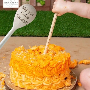 Cake Smash Wooden Spoons Engraved | Personalised Spoon | My 1st Spoon | Mixing Wooden Photo Prop & Advertising Utensil UK