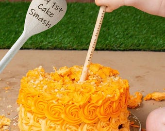 Cake Smash Wooden Spoons Engraved | Personalised Spoon | My 1st Spoon | Mixing Wooden Photo Prop & Advertising Utensil UK Merch