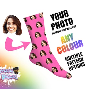 Photo Socks Custom Designs Personalised | Create Your Own Birthday, Father&#39;s Day Anniversary Add Text | Colour Selection Kids & Adult Sizes