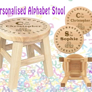 Taburete con alfabeto personalizado para niños, con nombre y letra, ideal como recuerdo de guardería, de madera, para bautizo.