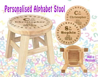 Personalisierter Alphabet Hocker Kinder | Jeder Name & Buchstabe | Andenken Stepphocker | Kinder Sitzstufe aus Holz Taufgeschenk