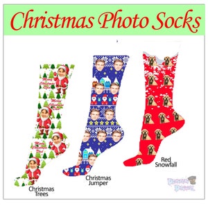 Christmas Photo Socks Customised Personalised, Festive Gifts Kids & Adult Sizes