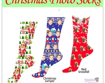 Christmas Photo Socks Customised Personalised, Festive Gifts Kids & Adult Sizes