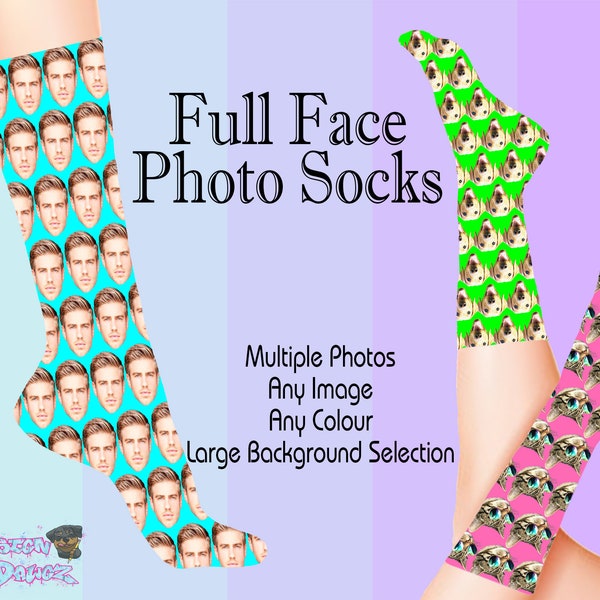Volledige gezicht foto bedrukte sokken gepersonaliseerde aangepaste ontwerpen | Verjaardag, Kerstmis, Vaderdag | Maten voor kinderen en volwassenen