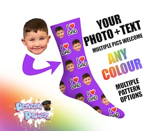 Photo and Text Socks Custom Personalised | Faces Cat Dog Pets | Birthday Christmas, Secret Santa, Wedding Day Gifts | Kids & Adult Sizes