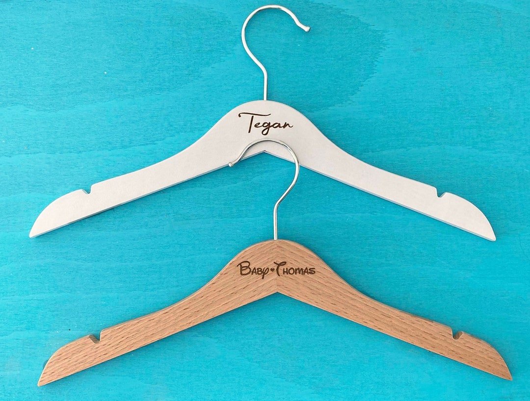 Childrens Wooden Coat Hanger Personalised and Engraved Baby Shower