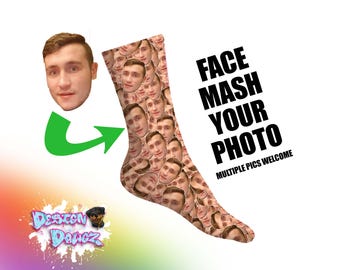 Mashed Up Photo Personalised Custom Socks | Birthday, Mothers Day, Fathers Day Christmas Secret Santa Xmas Gifts | Kids & Adult sizes