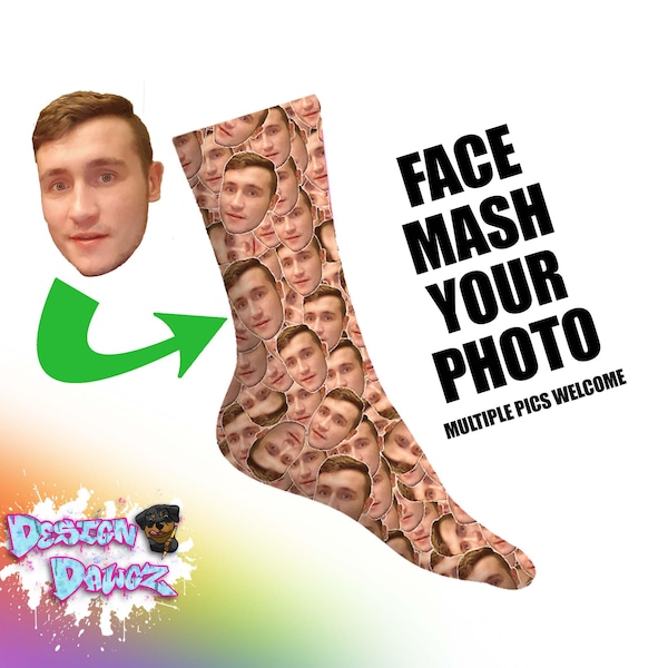 Mashed Up Photo Personalised Custom Socks | Birthday, Mothers Day, Fathers Day Christmas Anniversary Valentines Gifts | Kids & Adult sizes