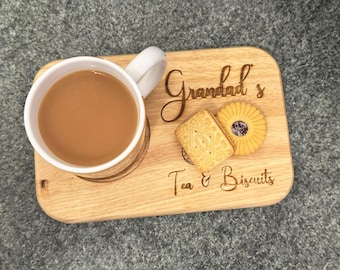 Mug & Biscuit Coaster Board Personalised | Coffee Snack Tray | Tea Tray Cookies Nibbles | Fathers Mothers Teacher Wood Custom Dad Gifts