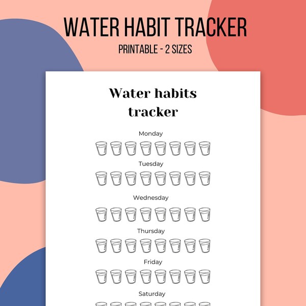 Water habit tracker, planner, daily planner, printable, PDF