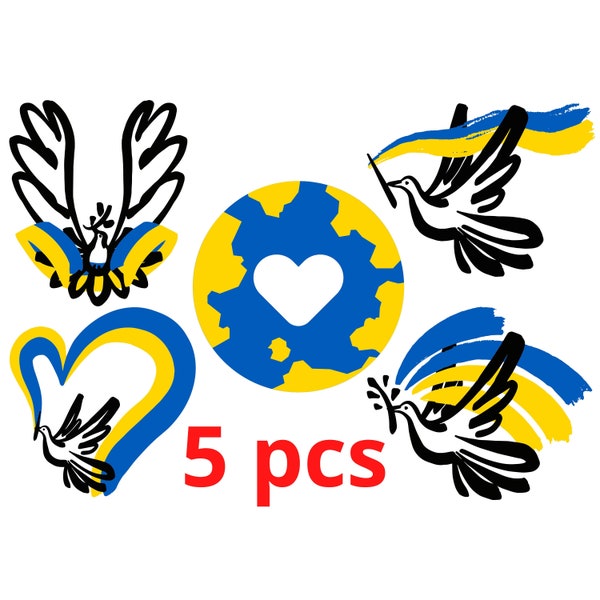 I Stand with Ukraine! No War Vinyl Stickers, Pack of 5 Yellow Blue Car Bumper Window Bottle Laptop Decal, Support Ukrainians Donation Decals