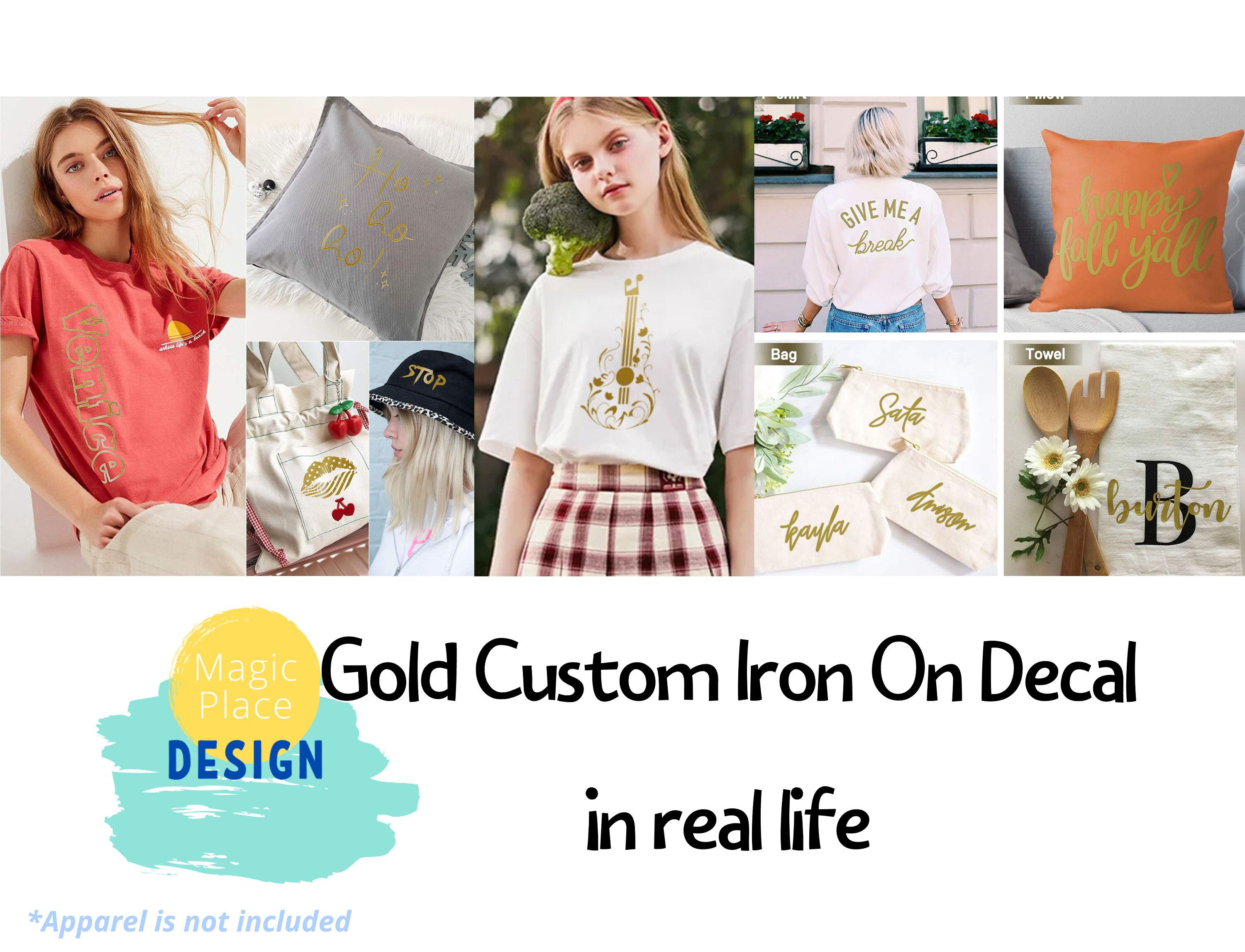 Custom Iron on Vinyl Decals for T-shirts, DECAL ONLY! Personalized Heat ...