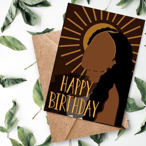 Neutral Bohemian Black Girl Birthday Card