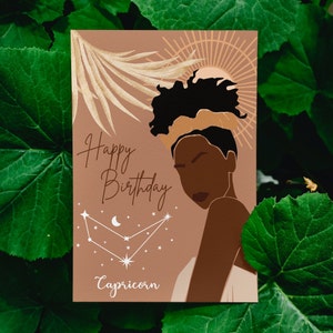 Tarjeta de cumpleaños de Capricornio de niña negra