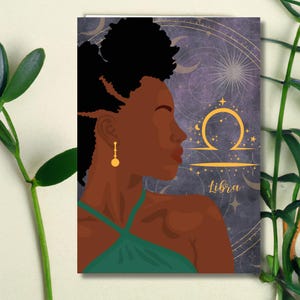 Biglietto di compleanno regale afroamericano celeste Bilancia zodiacale