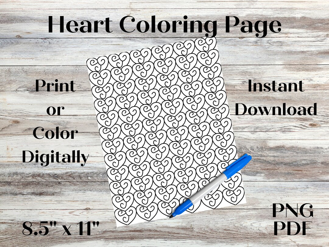 Printable Heart Pattern Coloring Page. Instant PDF and PNG Download ...