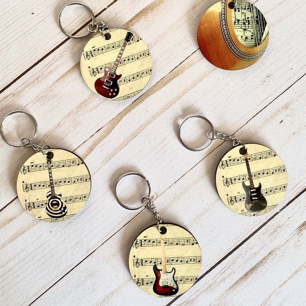 Guitar Keychain, Les Paul, Stratocaster, Zakk Wylde, For Electric acoustic Player Musician, back to school college student teacher gift