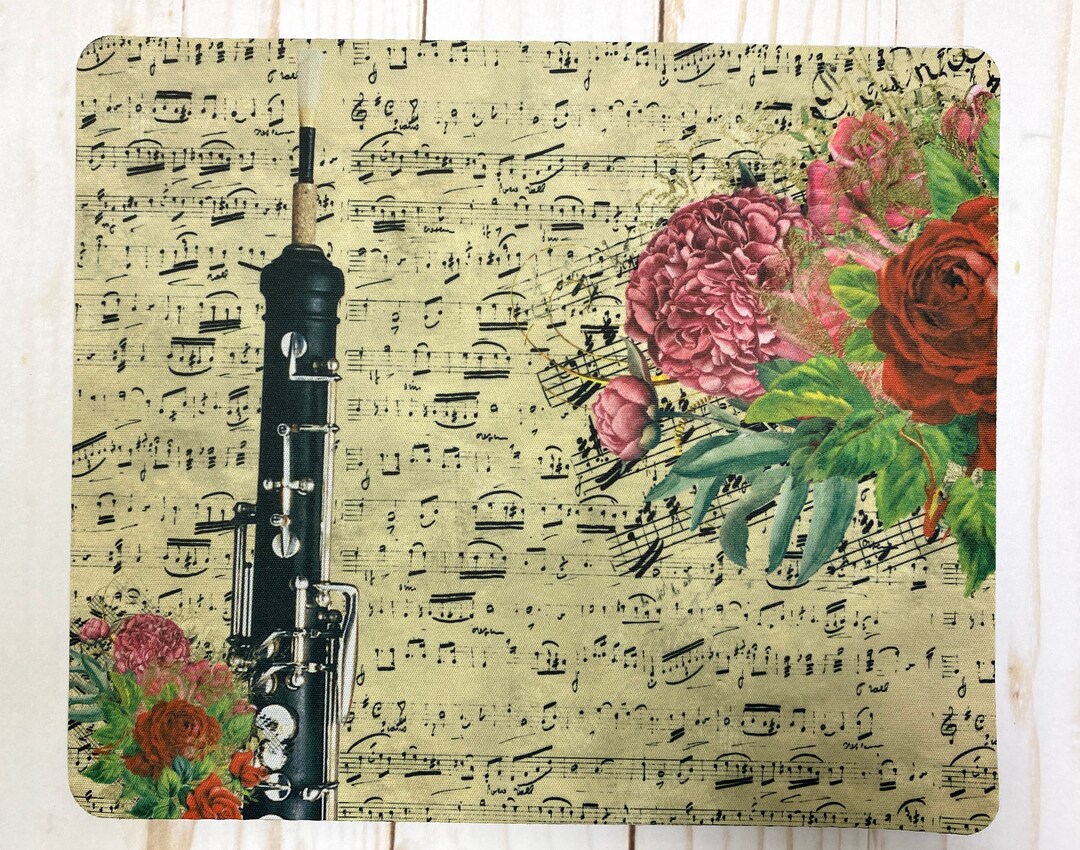 Oboe Mousepad With Vintage Sheet Music & Vivid Floral Design, Gift for
