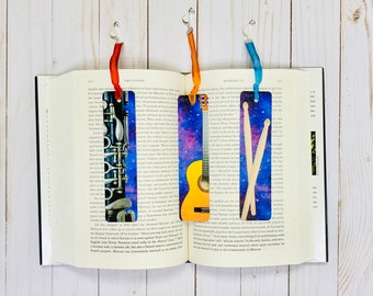 Metal Guitar Bookmark with Purple Galaxy Design, Graduation, gift for guitar player, student teacher grad gift, music nerd, for guitarist
